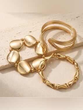 Gold Multi-Piece Stackable Bracelet Set for Women Set of 3